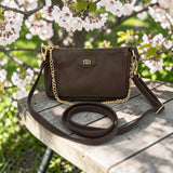 Woman's Genuine Leather Mini Crossbody Purse - Brown