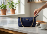 Woman's Genuine Leather Mini Crossbody Purse - Blue