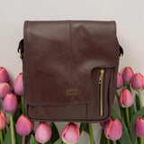 Woman's Genuine Leather Shoulder Messenger Bag - Cognac
