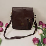 Woman's Genuine Leather Shoulder Messenger Bag - Cognac