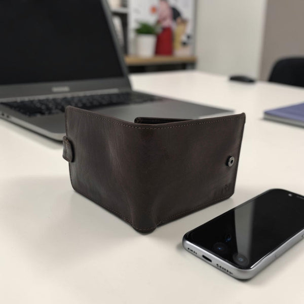 Men’s Button Tab Wallet with Coin Pocket - Brown