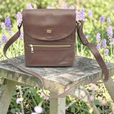 Woman's Genuine Leather Mini Messenger Crossbody Bag - Cognac