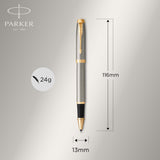 Personalised Parker IM Brushed Metal Gold Trim Rollerball Pen