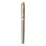 Personalised Parker IM Brushed Metal Gold Trim Rollerball Pen
