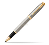 Personalised Parker IM Brushed Metal Gold Trim Rollerball Pen