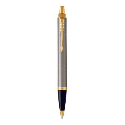 Personalised Parker IM Brushed Metal Gold Trim Ballpoint Pen