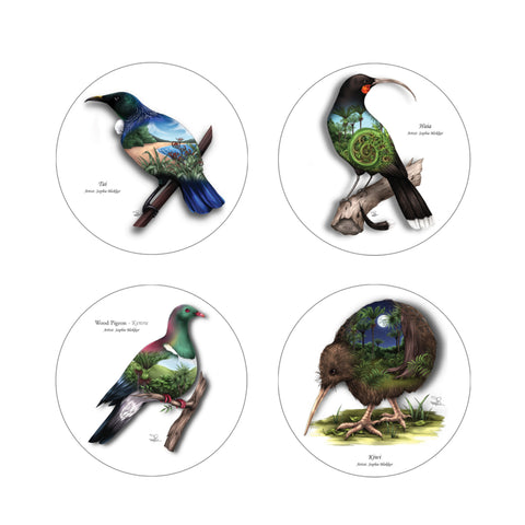 Sophie Blokker Native Birds Ceramic Round Coaster Set Design 1