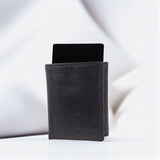 Men's Genuine Leather Tri Fold Wallet - Black