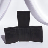Men's Genuine Leather Tri Fold Wallet - Black
