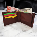 Men's Genuine Leather Two Tone Wallet with Coin Pocket - Cognac