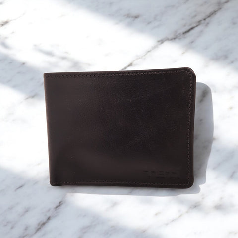 Men's Genuine Leather Bi Fold with Flip Over Card Slots - Black
