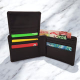 Men's Genuine Leather Bi Fold with Flip Over Card Slots - Black