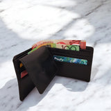 Men's Genuine Leather Bi Fold with Flip Over Card Slots - Black