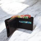 Men's Genuine Leather Bi Fold with Flip Over Card Slots - Black