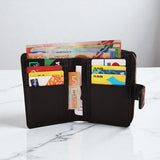 Woman’s Genuine Leather Bi Fold Zip Around Wallet - Black With Crocodile Tab