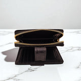 Woman’s Genuine Leather Bi Fold Zip Around Wallet - Black With Crocodile Tab