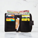 Woman’s Genuine Leather Bi Fold Zip Around Wallet - Black