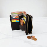 Woman’s Genuine Leather Bi Fold Zip Around Wallet - Black