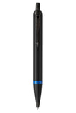 Personalised Parker IM Vibrant Rings Satin Black with Marine Blue Accents Ballpoint Pen