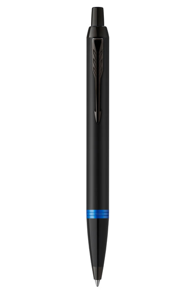 Personalised Parker IM Vibrant Rings Satin Black with Marine Blue Accents Ballpoint Pen