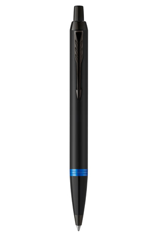 Personalised Parker IM Vibrant Rings Satin Black with Marine Blue Accents Ballpoint Pen