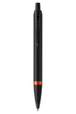 Personalised Parker IM Vibrant Rings Satin Black with Flame Ornage Accents Ballpoint Pen