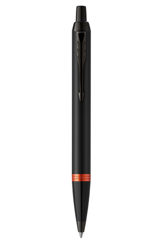 Personalised Parker IM Vibrant Rings Satin Black with Flame Ornage Accents Ballpoint Pen