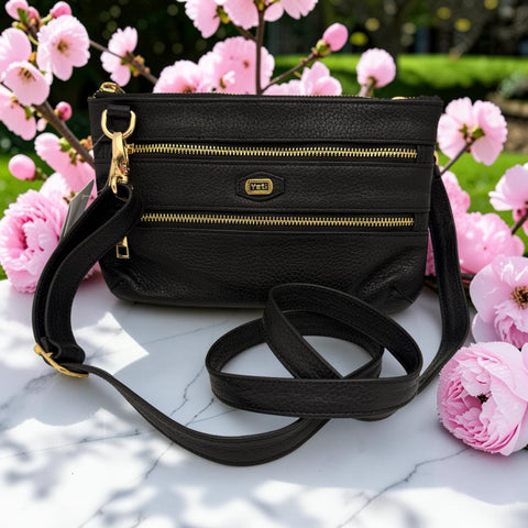 Woman's Genuine Leather Small Crossbody Purse - Black