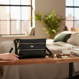 Woman's Genuine Leather Small Crossbody Purse - Black