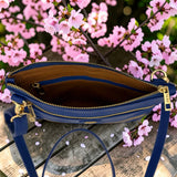 Woman's Genuine Leather Small Crossbody Purse - Blue