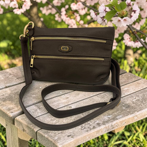 Woman's Genuine Leather Small Crossbody Purse - Brown