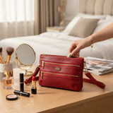 Woman's Genuine Leather Small Crossbody Purse - Red