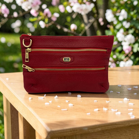 Woman's Genuine Leather Small Crossbody Purse - Red