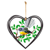Colourful Metal Birds Small Hanging Hearts - Fantail (Piwakawaka)