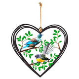 Colourful Metal Birds Small Hanging Hearts - Tui and Fantail