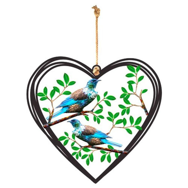 Colourful Metal Birds Small Hanging Hearts - 2 Tuis