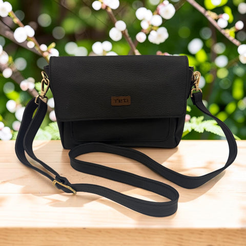 Woman's Genuine Leather Small Crossbody Bag - Black