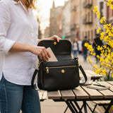 Woman's Genuine Leather Classic Crossbody Bag - Black