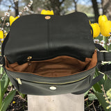 Woman's Genuine Leather Classic Crossbody Bag - Black