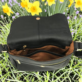 Woman's Genuine Leather Classic Crossbody Bag - Black