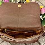 Woman's Genuine Leather Classic Crossbody Bag - Cognac