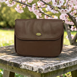 Woman's Genuine Leather Classic Crossbody Bag - Cognac