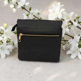 Woman's Genuine Leather Square Flap Crossbody Bag - Black