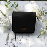 Woman's Genuine Leather Square Flap Crossbody Bag - Black