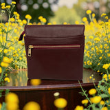 Woman's Genuine Leather Square Flap Crossbody Bag - Cognac