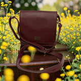 Woman's Genuine Leather Square Flap Crossbody Bag - Cognac