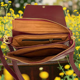 Woman's Genuine Leather Square Flap Crossbody Bag - Cognac