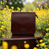 Woman's Genuine Leather Square Flap Crossbody Bag - Cognac