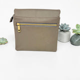 Woman's Genuine Leather Square Flap Crossbody Bag - Grey