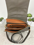 Woman's Genuine Leather Square Flap Crossbody Bag - Grey